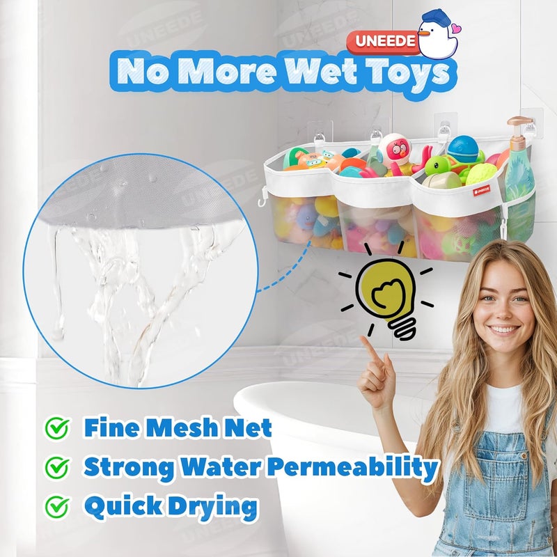 UNEEDE 4.95 Gallons 3 Compartment Horizontal Bath Toy Storage,Bathtub Toy Storage Organizer,Bath Toy Holder For Bathtub,Baby Bath Toy Organizer For Tub,Mesh Shower Caddy(Gray) - Image 5